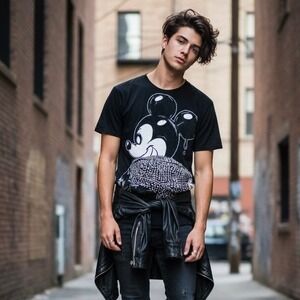 DOMREBEL Mickey Graphic T-Shirt Black M Luxury Streetwear Grunge Modern Unisex